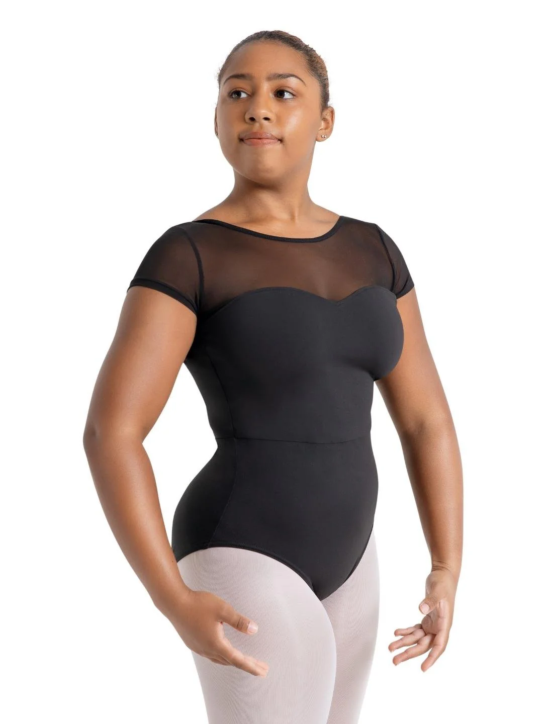 Meryl Mesh Yoke Short Sleeve Leotard - Image 6